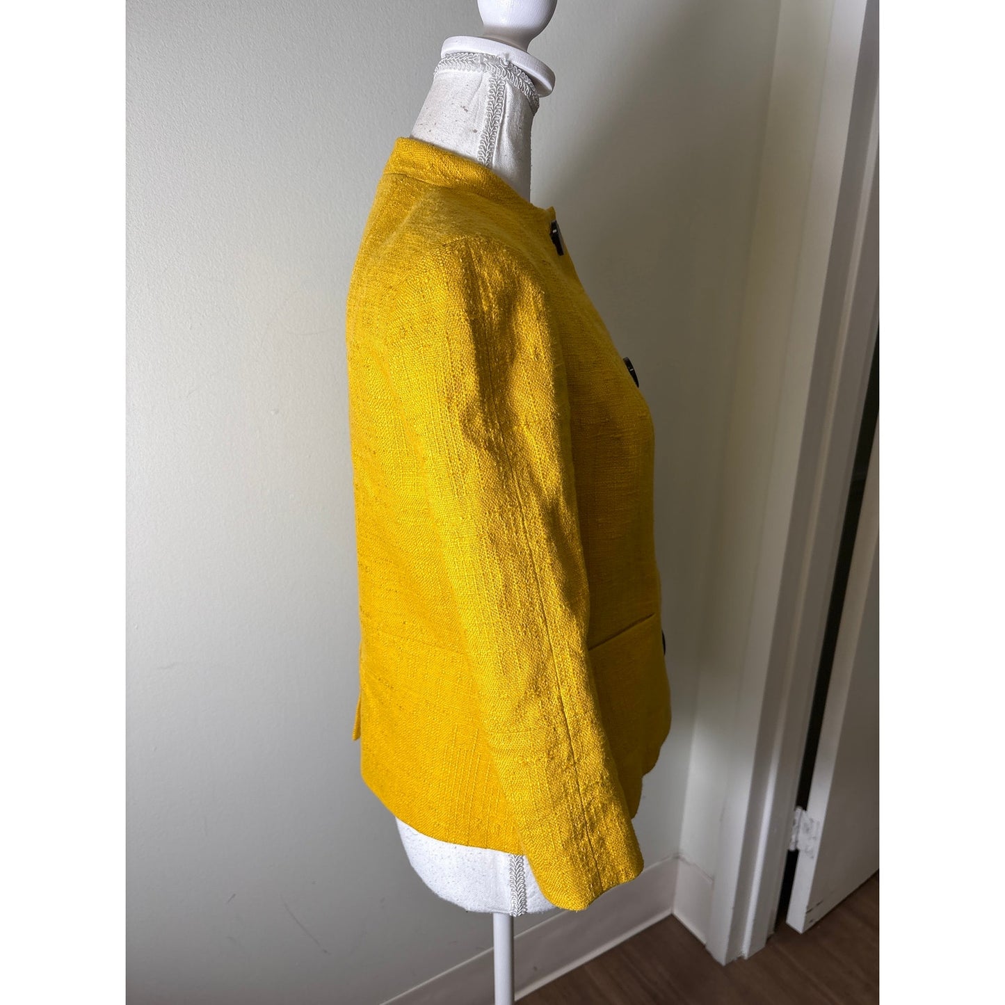 Tory Burch Mustard Yellow Long Sleeve Collarless Tweed Jacket Sz 4