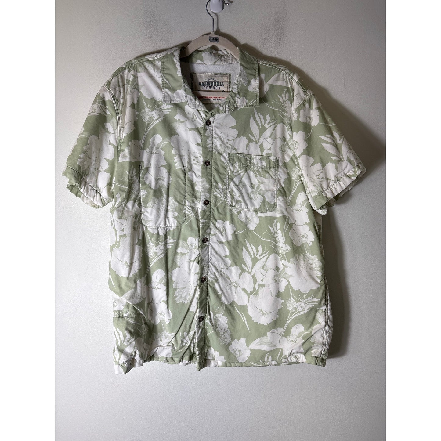 California Cowboy Green White Short Sleeve Button Down Shirt Sz XL