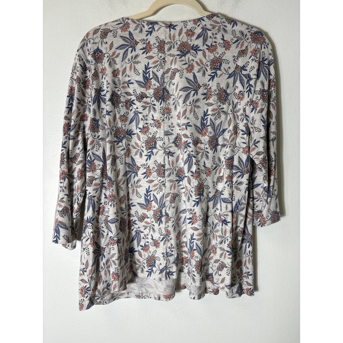 Pure Jill Blue and Coral Floral V NEck Long Sleeve Tee Sz XL