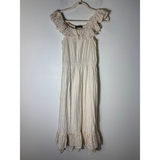 TWINSET Creamy White and Gold Flutter Sleeve Cotton Maxi Dress Sz XS