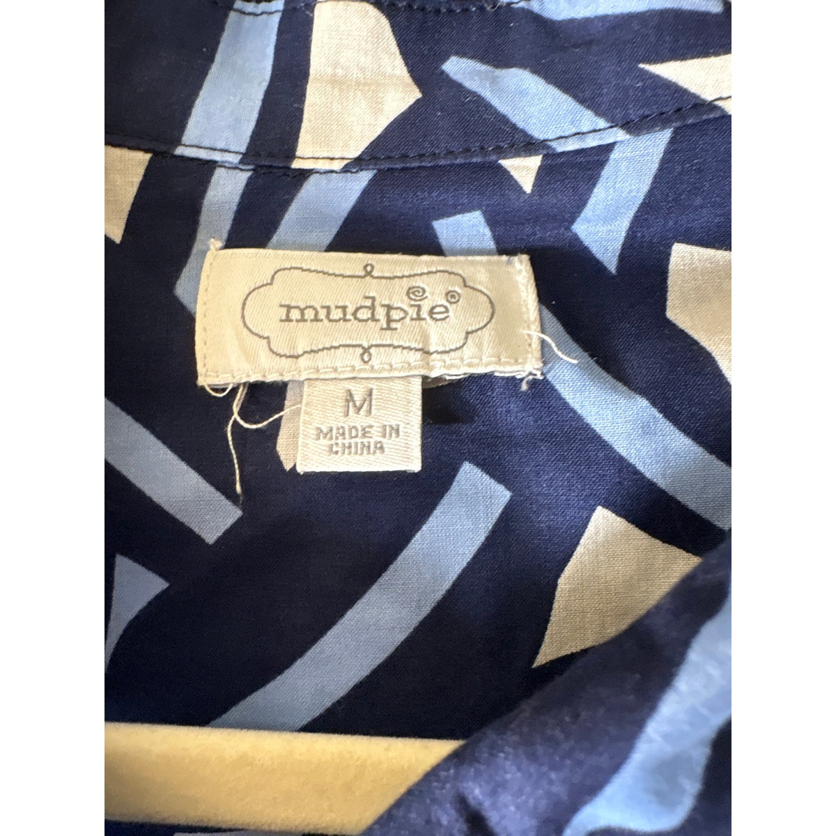 Mudpie Blue White Long Sleeve Cotton A-Line Sz M