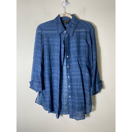Paperwhite  Sheer Blue 3/4 Sleeve Button Front Shirt Sz 12