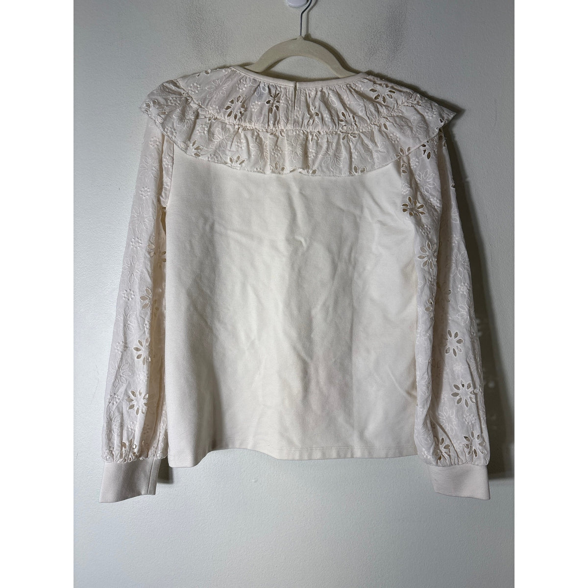 Ann Taylor Cream White Mixed Media Long Sleeve Eyelet Top Sz XS