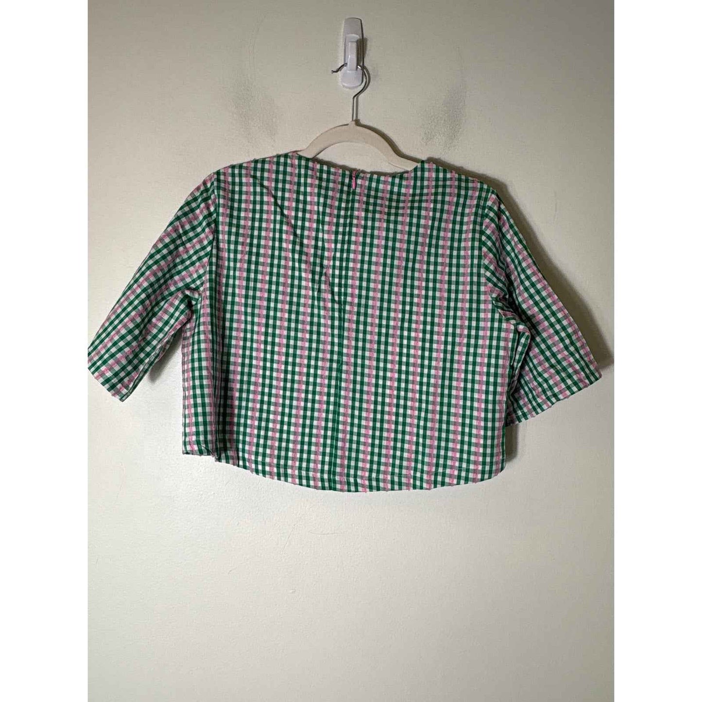 NWT Buru Green and Pink Plaid "Boxy Mom Crop" Sz S
