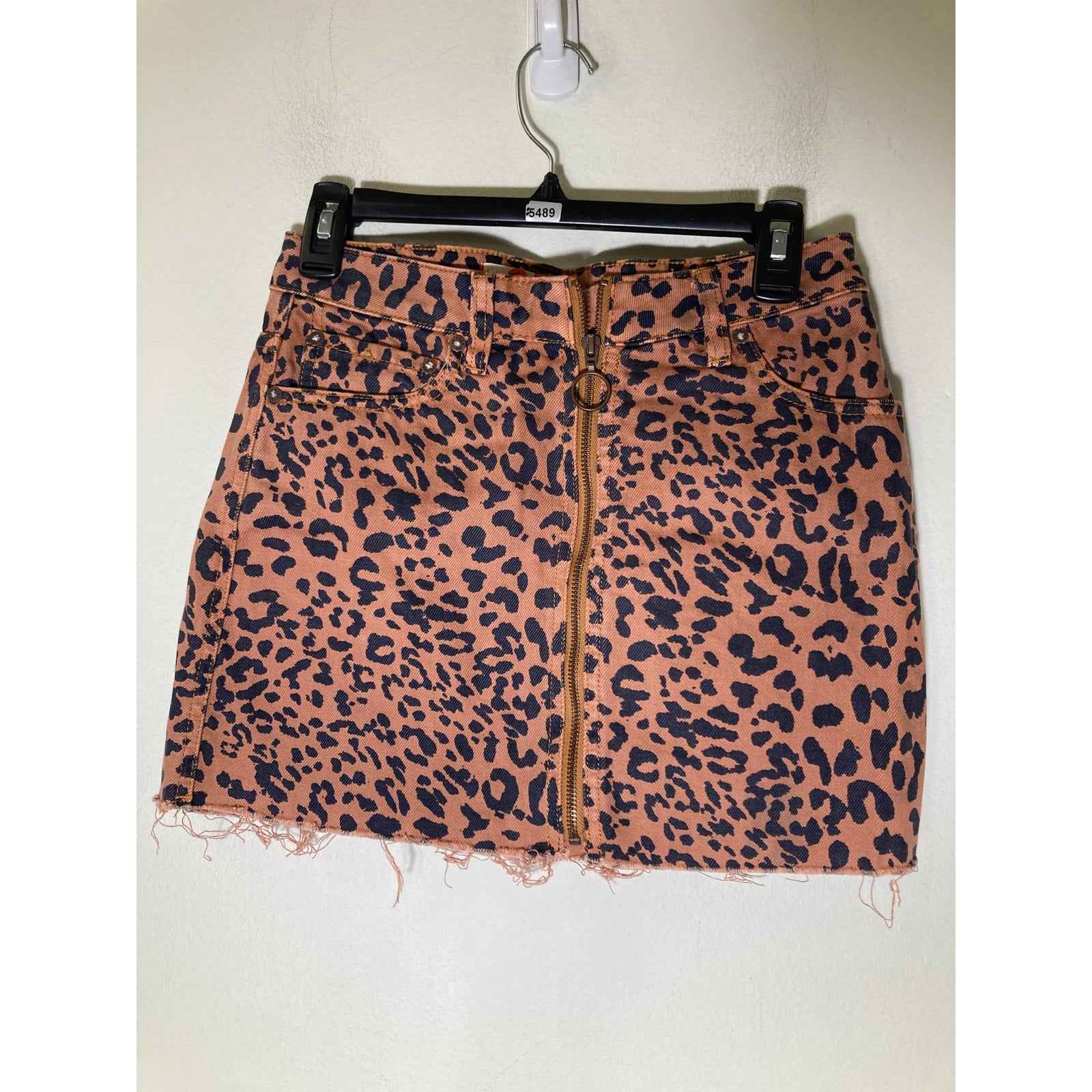 We The Free Rust Cheetah Print Front Zip Cotton Mini Skirt Sz 25