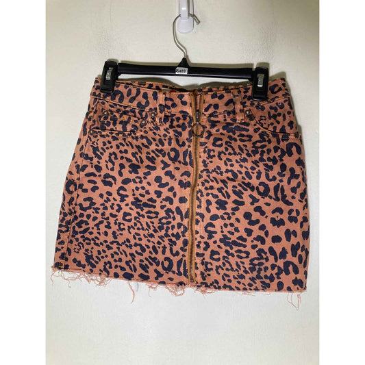 We The Free Rust Cheetah Print Front Zip Cotton Mini Skirt Sz 25