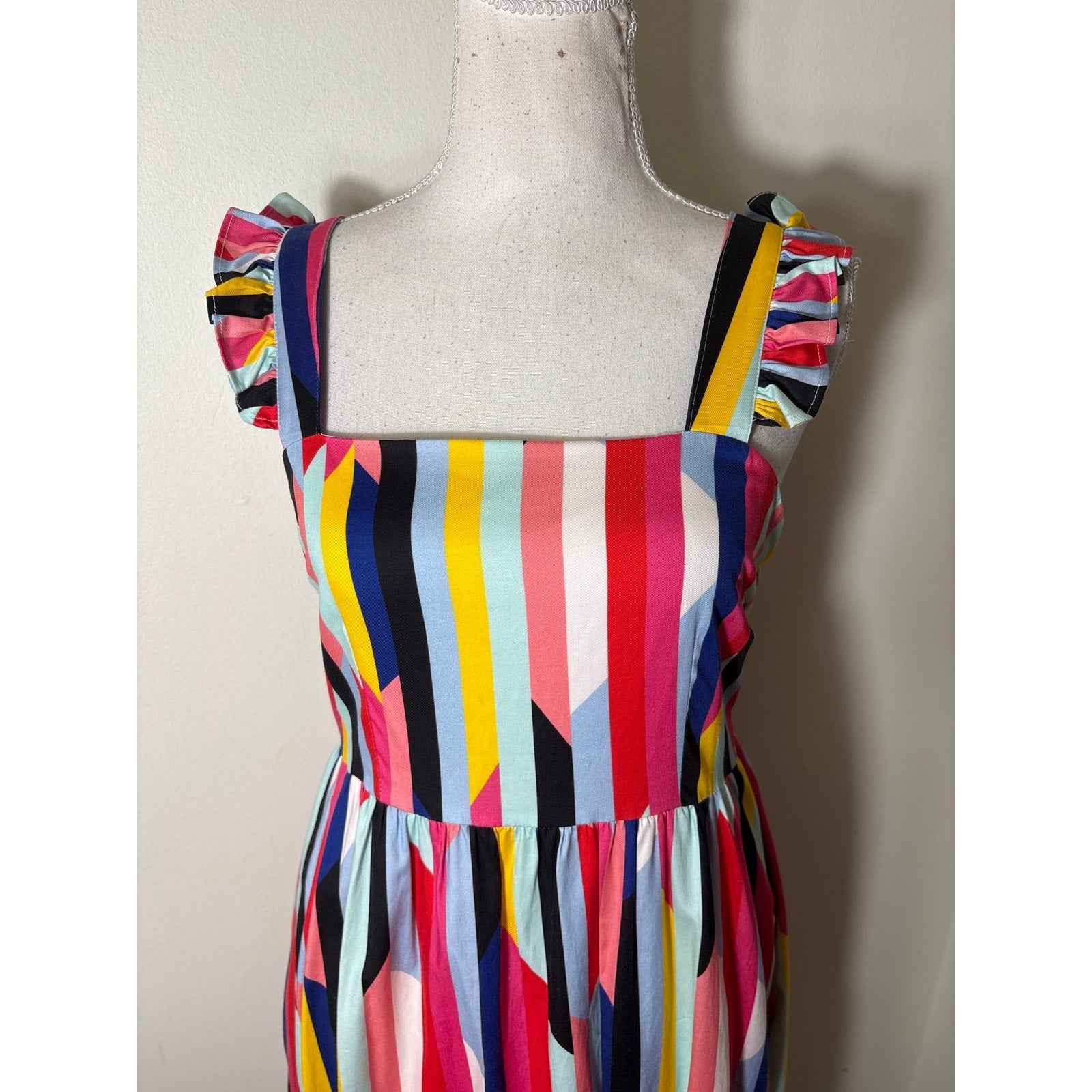 Crosby Multi Color Flutter Ruffle Shoulder Straps Maxi Dress Sz XS