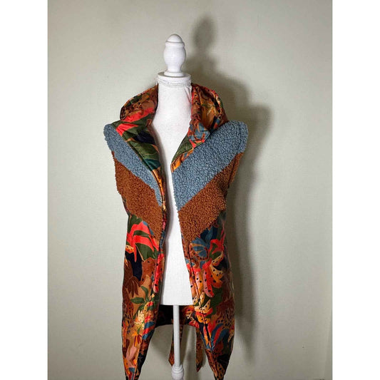 Farm for Anthropologie Multicolor Floral Mixed Media Sleeveless Coat Sz S