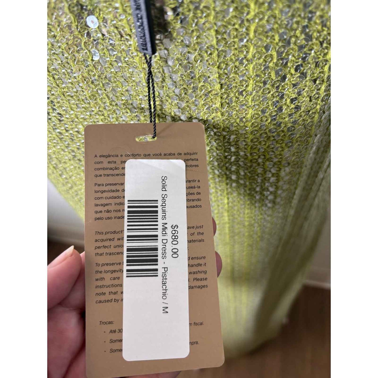 NWT Adriana Degreas Pistachio Sequin Midi Cocktail Dress Sz M