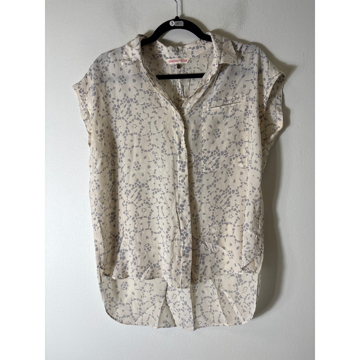 Rebecca Taylor Gray Speckled Cream Chiffon Blouse Sz 6