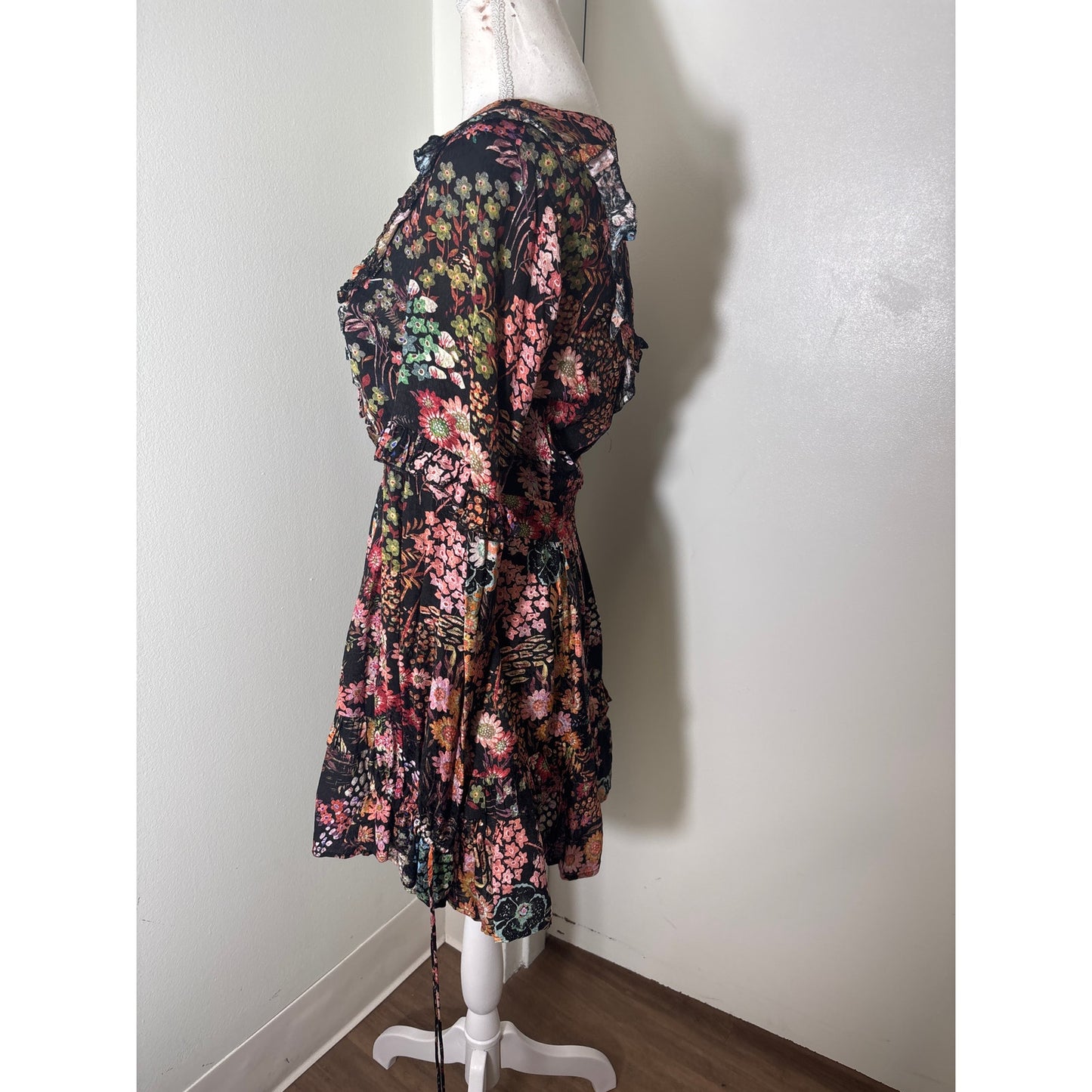 Ted Baker London Black Floral Long Sleeve Mini Dress Sz 1