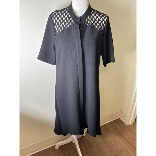 Snider Black Half Sleeve Button Up Dress with Hi/Low Hem Sz M