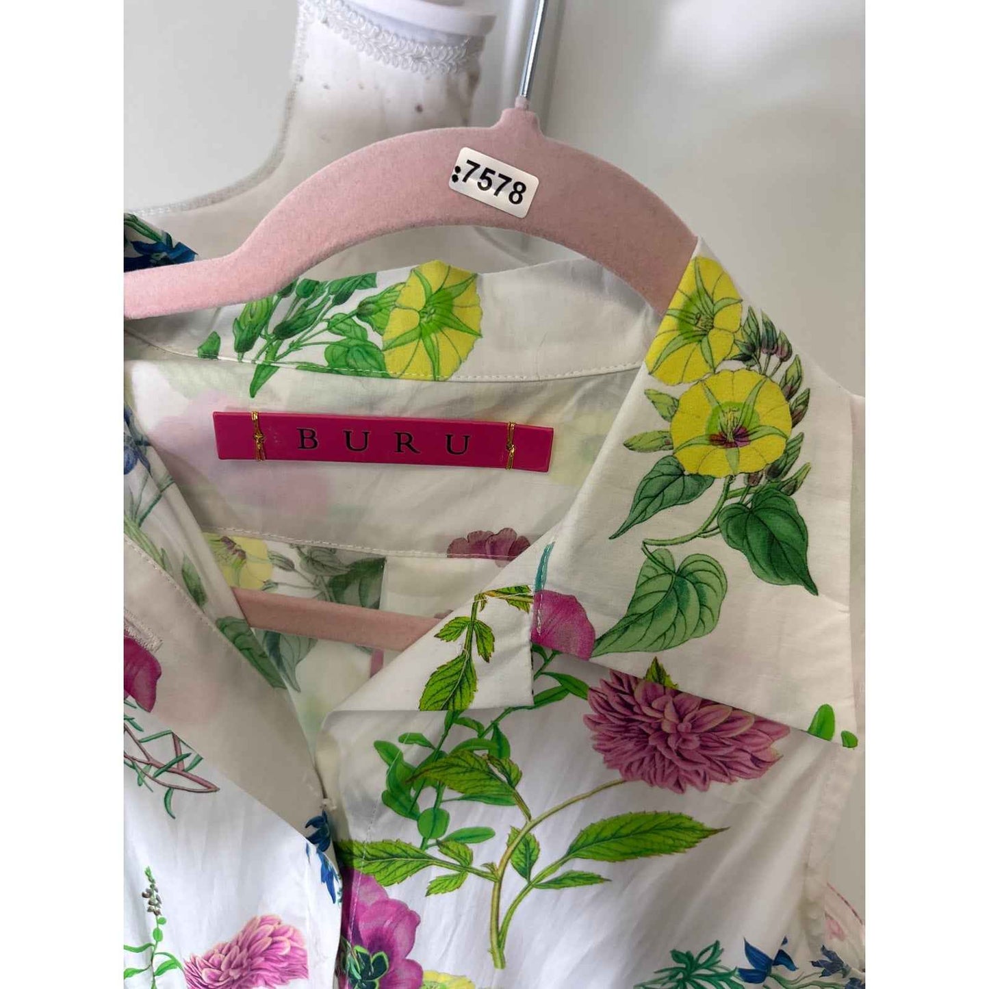 Buru White Cotton Floral Maxi Dress Sz S