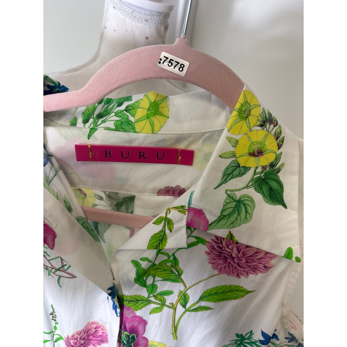 Buru White Cotton Floral Maxi Dress Sz S