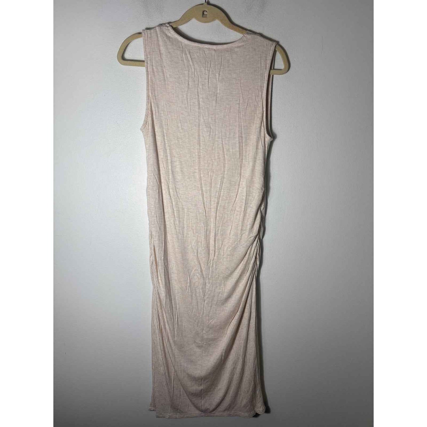 NWT Pink Blush Maternity Cream Ribbed V Neck Midi Dress Sz L