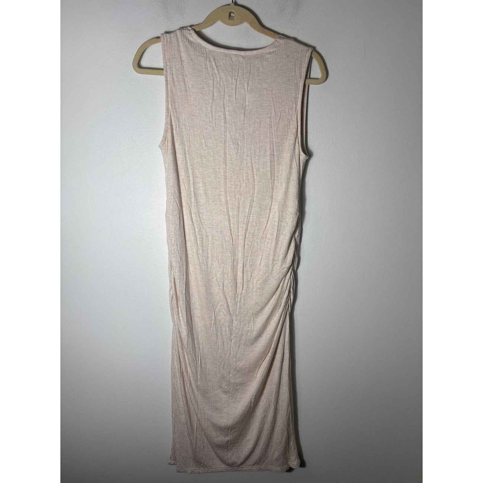 NWT Pink Blush Maternity Cream Ribbed V Neck Midi Dress Sz L