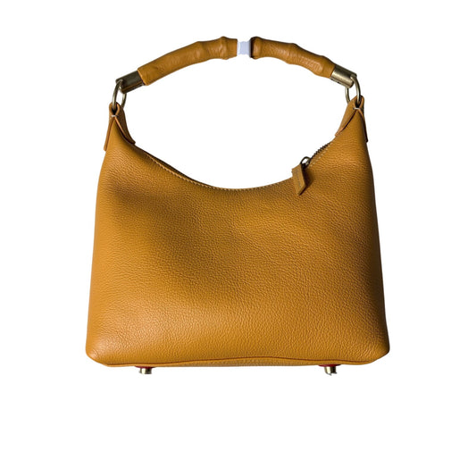 J.McLaughlin Marigold Yellow Pebbled Leather Bamboo Hand Bag Sz 11"x6"