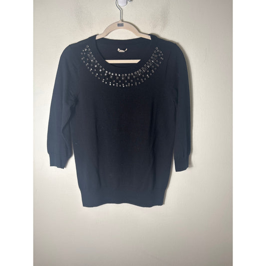 J.Crew Black Jeweled NeckLine Sweater Sz S