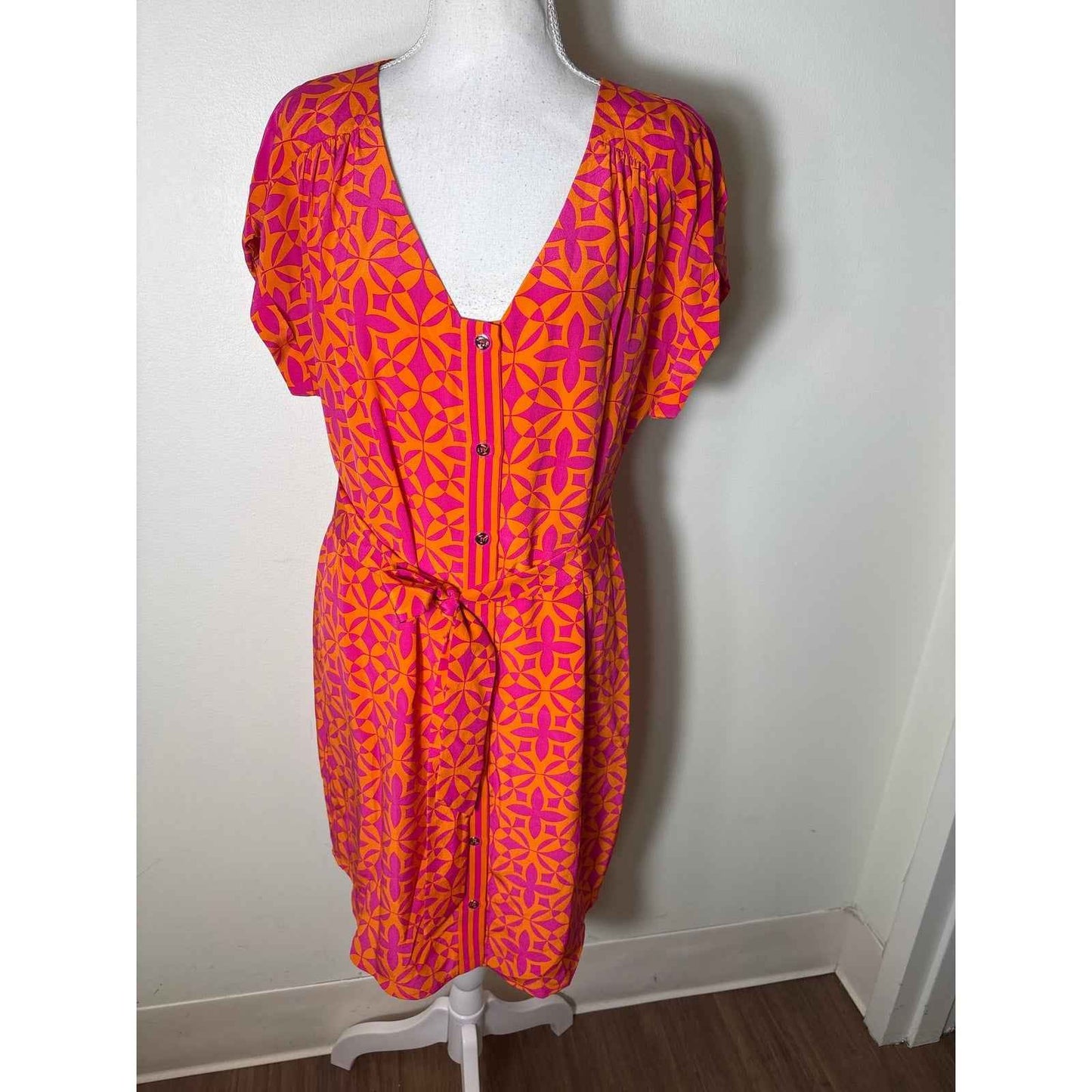 Trina Turk Orange Purple Print Cap Sleeve Silk Mini Dress Sz 8