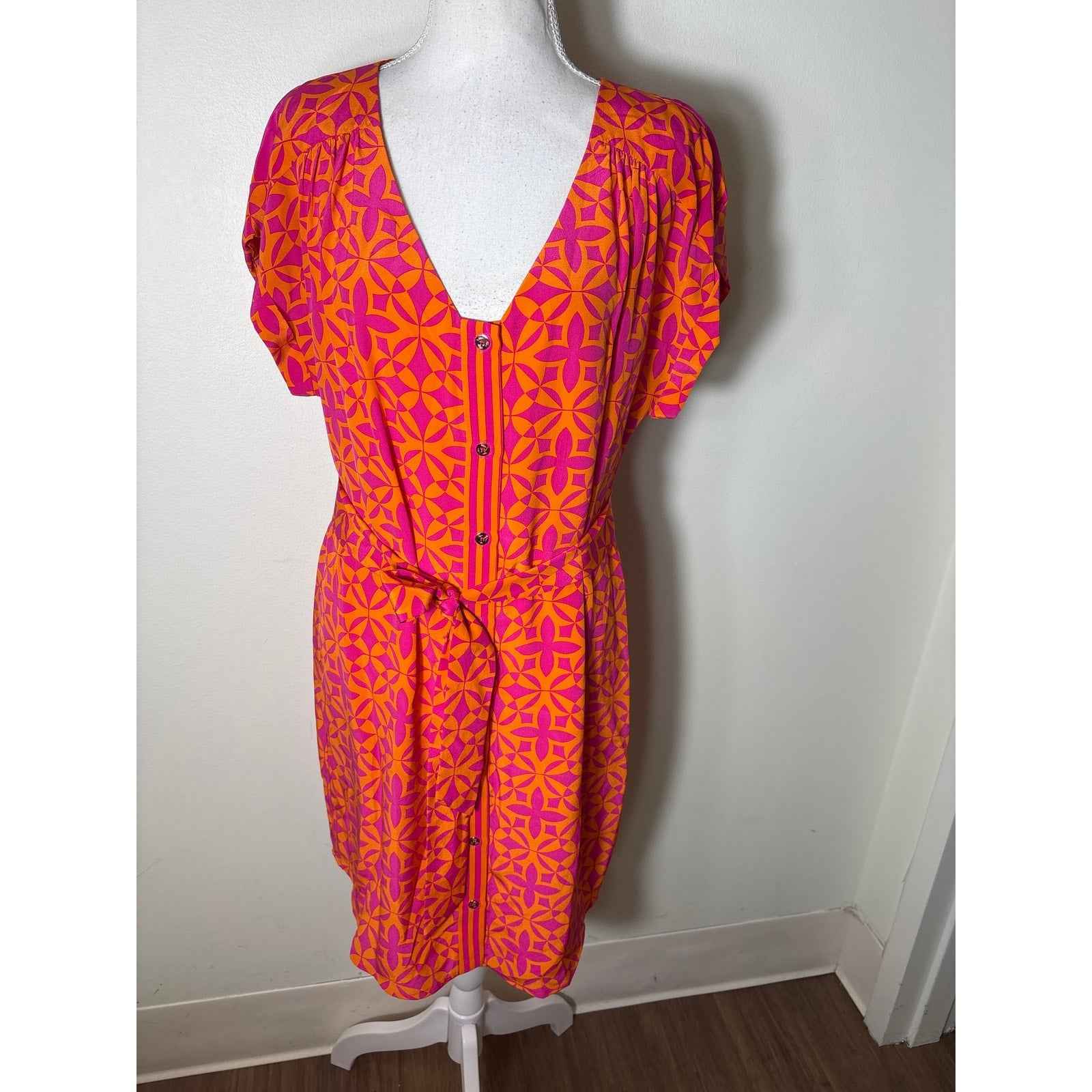 Trina Turk Orange Purple Print Cap Sleeve Silk Mini Dress Sz 8