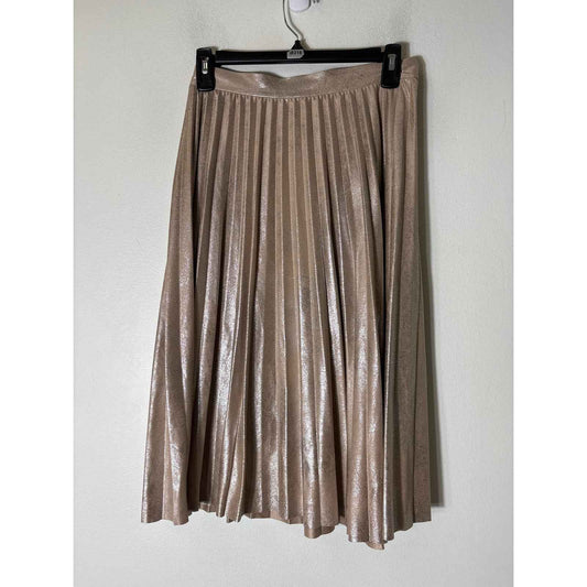 Maeve Gold Shimmer Mini Pleat Midi Skirt Sz XS