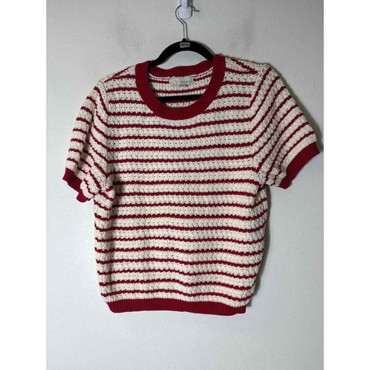 Pinch Red and White Short Sleeve Knit Sweater Sz L