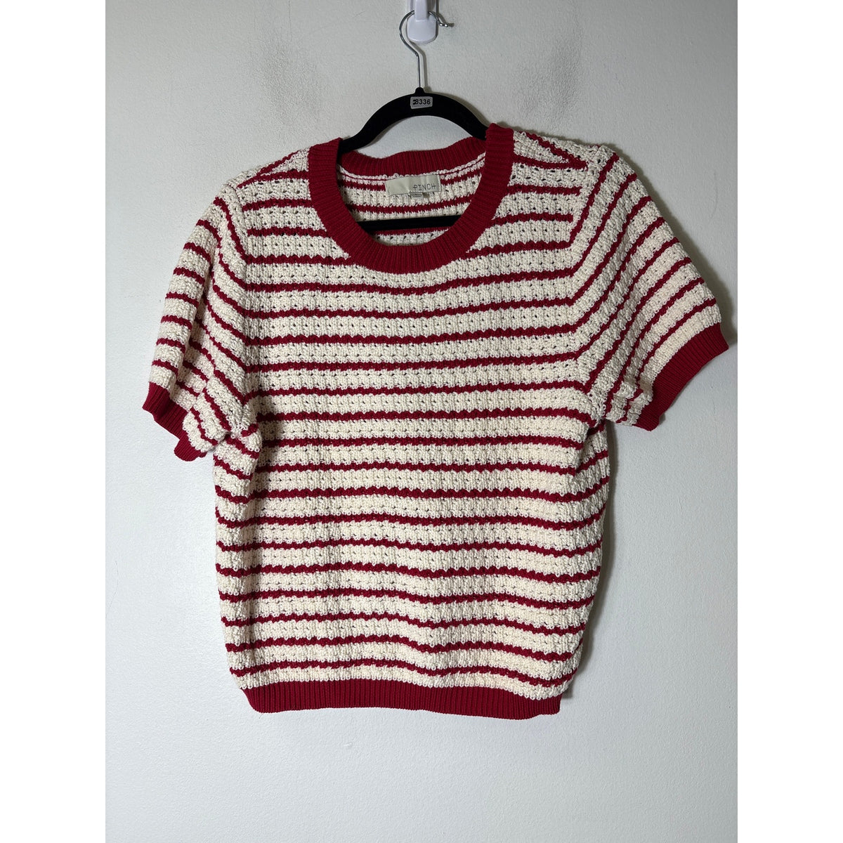 Pinch Red and White Short Sleeve Knit Sweater Sz L