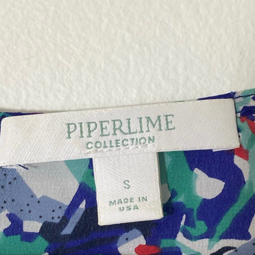 Piperlime Collection Blue Green Red Printed Silk Dress Sz S