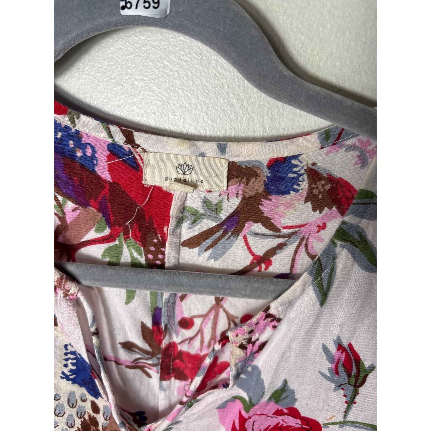Guadalupe Multicolor Floral Long Sleeve A-Line Cotton Maxi Dress Sz S