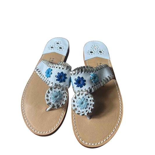 New Palm Beach Sandals Platinum Laced and blue Flower Leather Sandals Sz 8