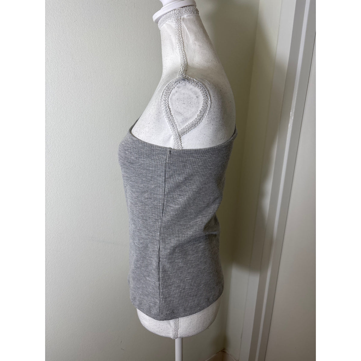 JUST Female Gray One Shoulder Ribbed Knit Tank Sz M