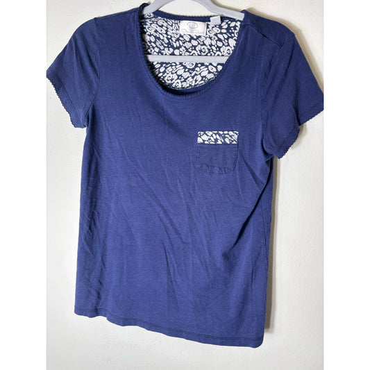 Oscar de la Renta Navy Blue Short Sleeve Cotton T-Shirt Sz S