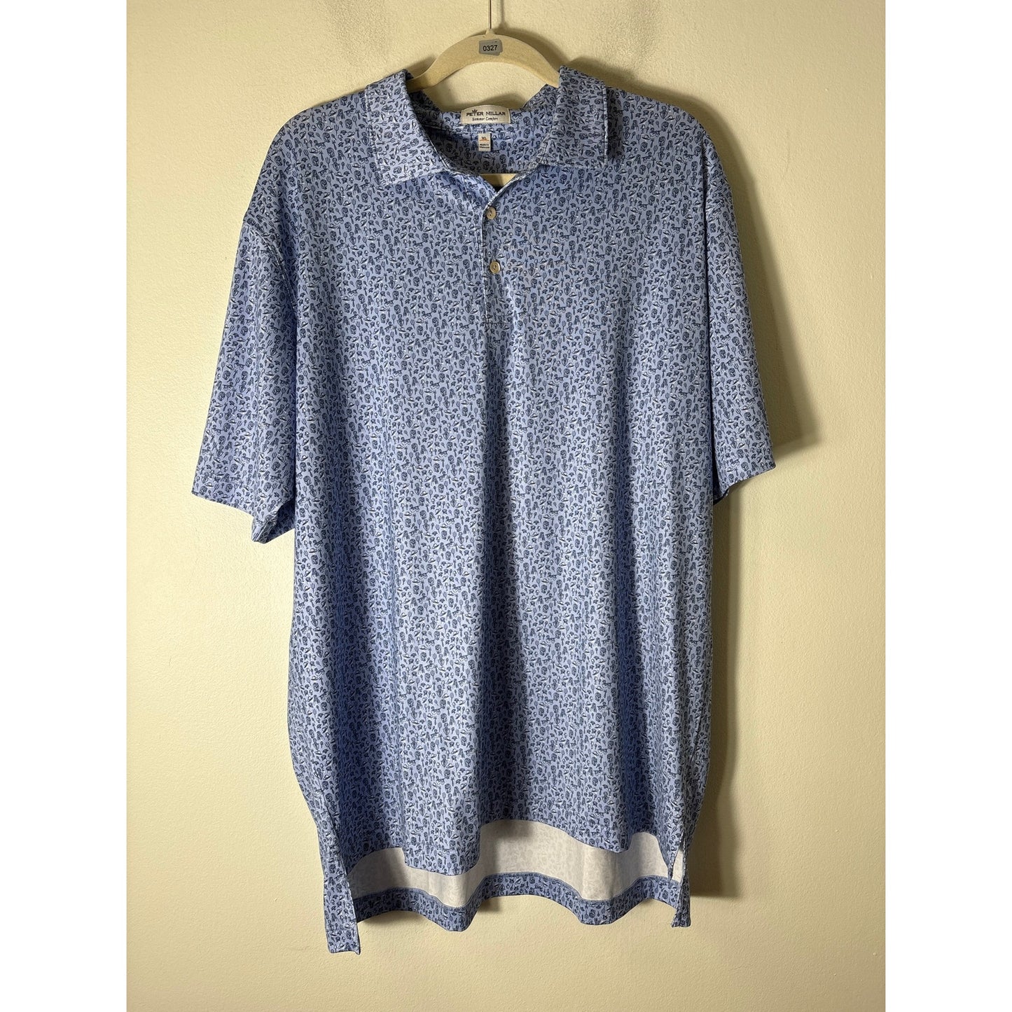 Mens Peter Millar Blue Summer Comfort Short Sleeve Polo Style shirt Sz XL