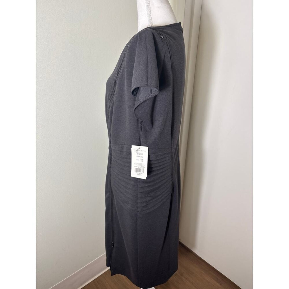 Etcetera Gray Sleeveless Zip Up Pleated Midi Sheath Dress 14