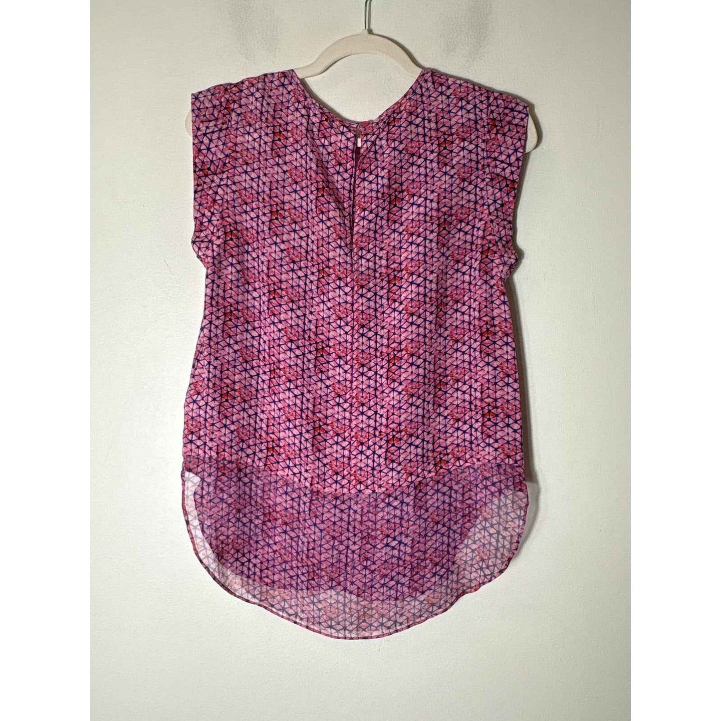 Rebecca Taylor Pink Navy Print Cap Sleeve Silk Top Sz 2