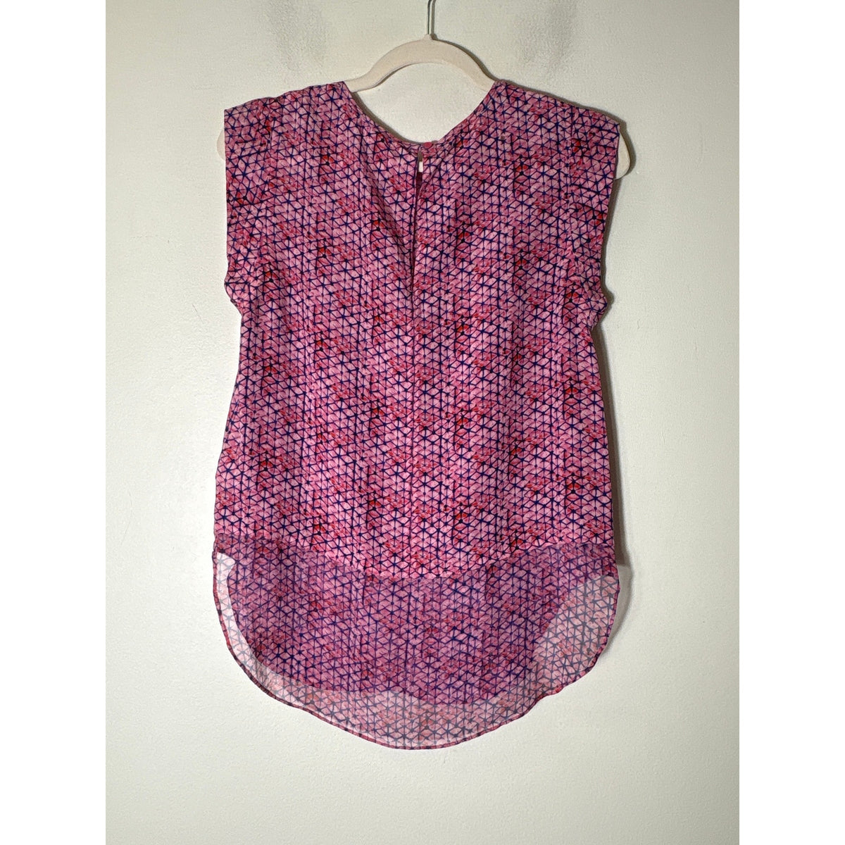 Rebecca Taylor Pink Navy Print Cap Sleeve Silk Top Sz 2