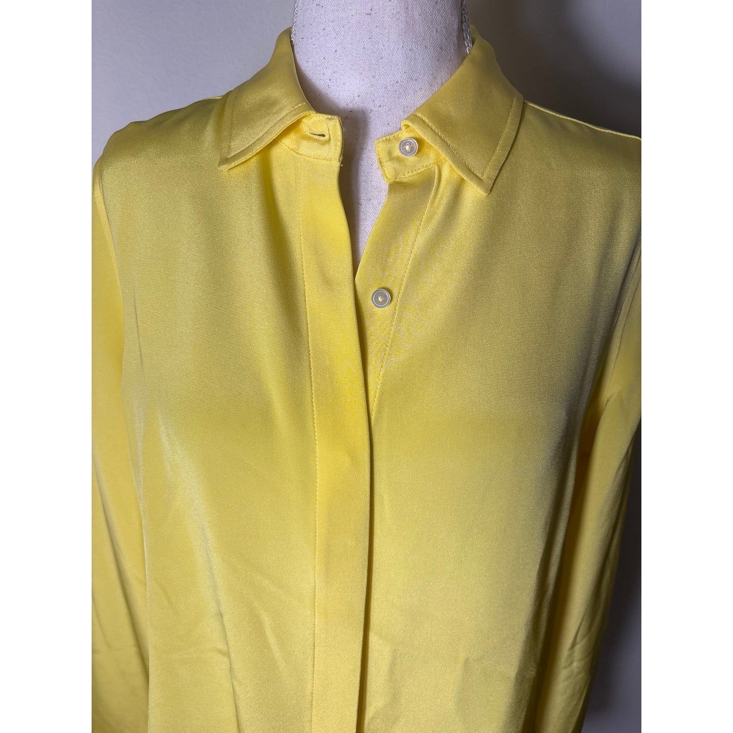 NWT Ann Mashburn Lemon Silk Crepe De Chine Blouse Sz M