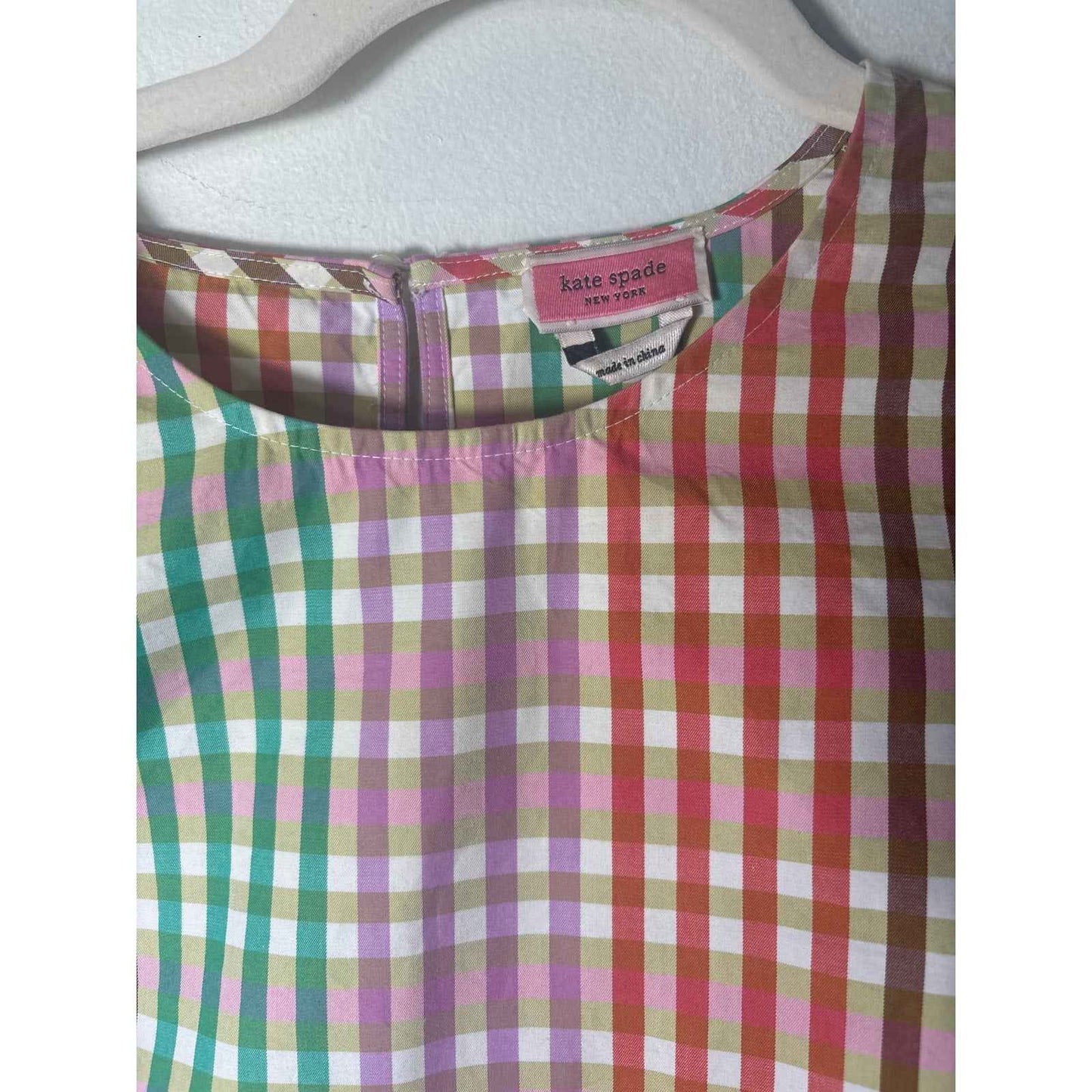 Kate Spade Multicolor Plaid Flutter Sleeve Cotton Top Sz M