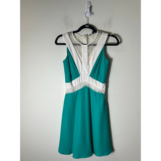 Gianni Bini Teal and White Lace Mini Sleeveless Dress Sz 0