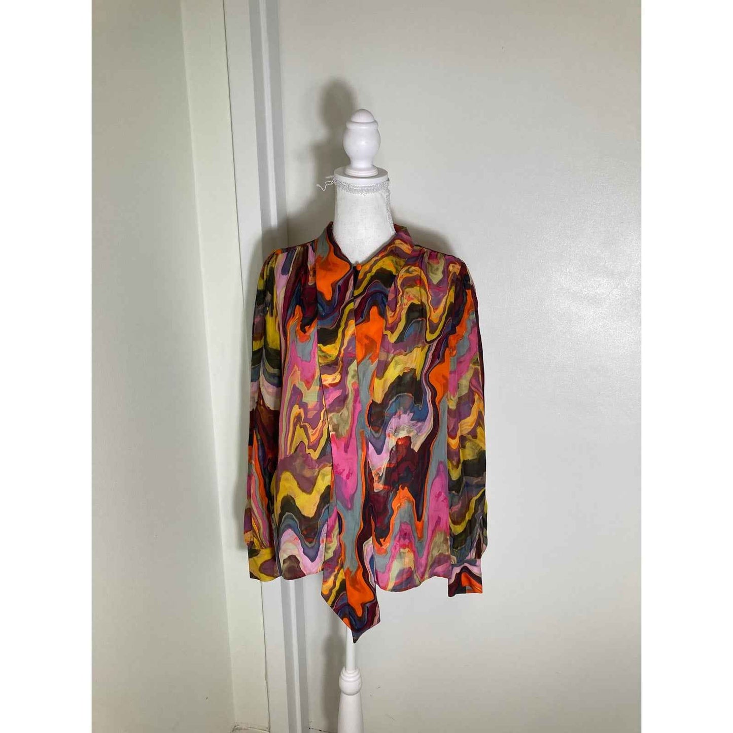 Marie Oliver Multicolor Water Color Long Sleeve Button Up Shirt Sz S