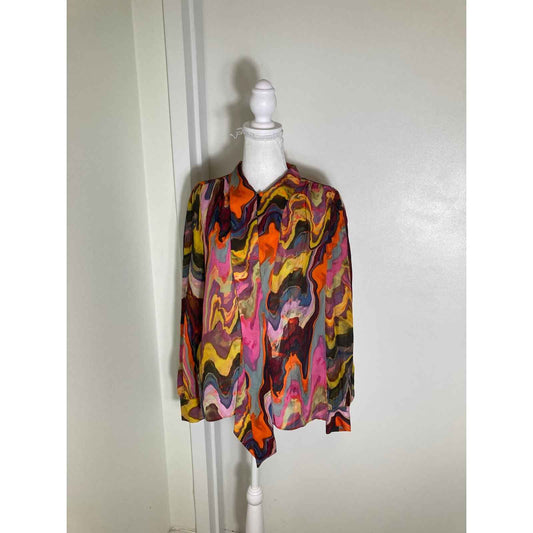 Marie Oliver Multicolor Water Color Long Sleeve Button Up Shirt Sz S