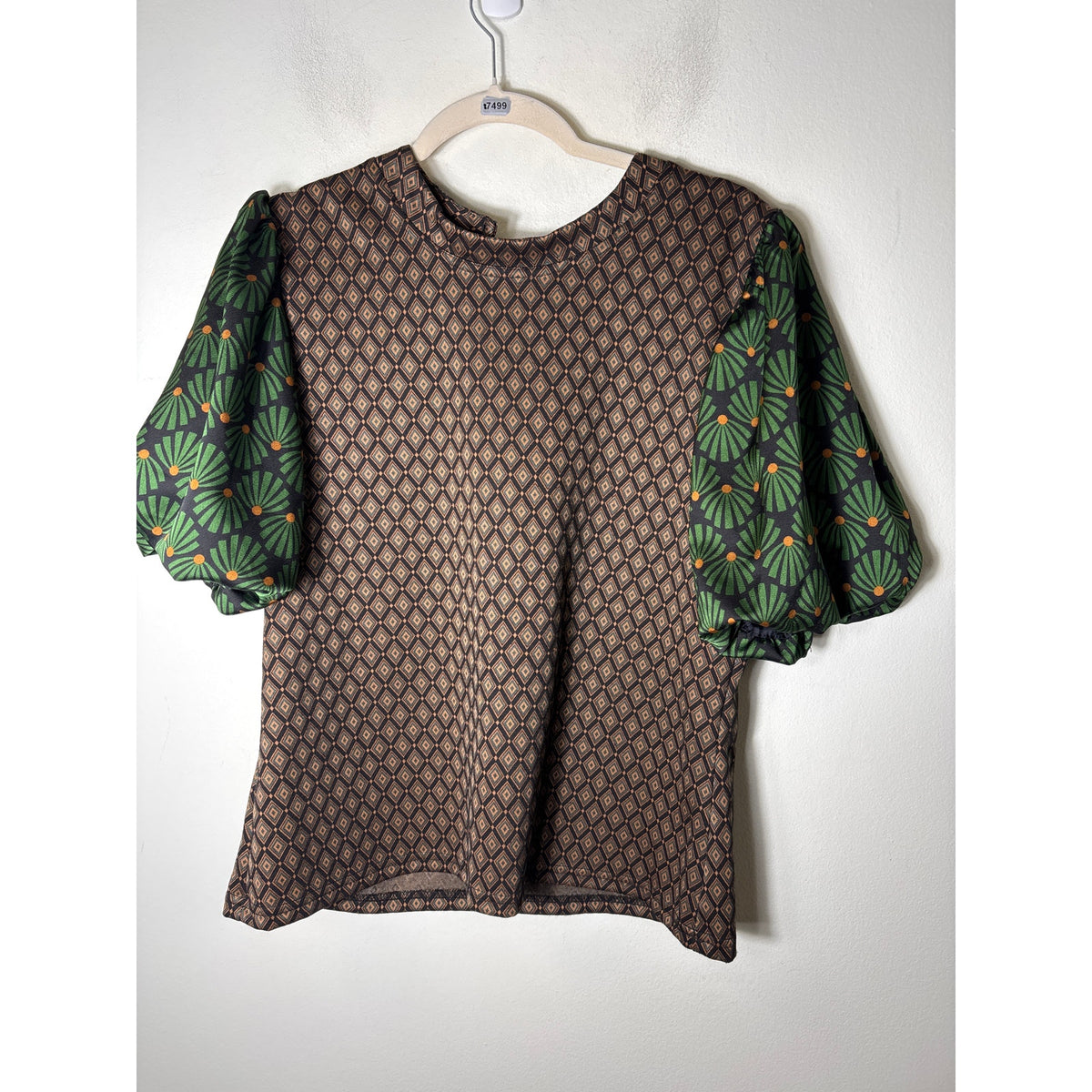 IVU Jane Green Black Mixed Media Puff Sleeve Top Sz M