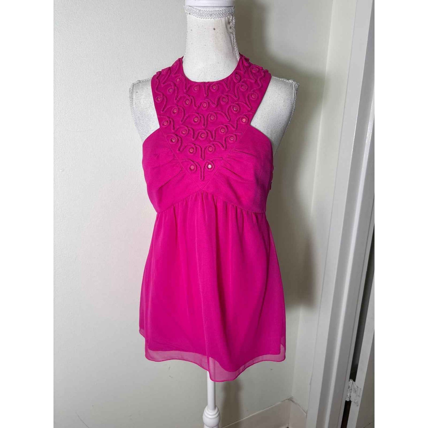 Tibi Hot Pink Silk Halter Backless Special Occasion Top Sz 4