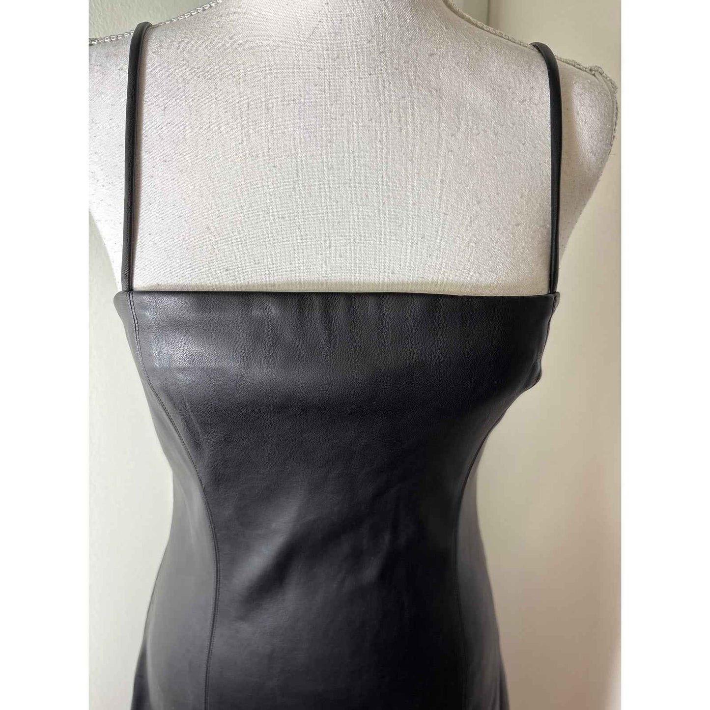 Susana Monaco Black Faux Leather Spaghetti Strap Mini Dress Sz S