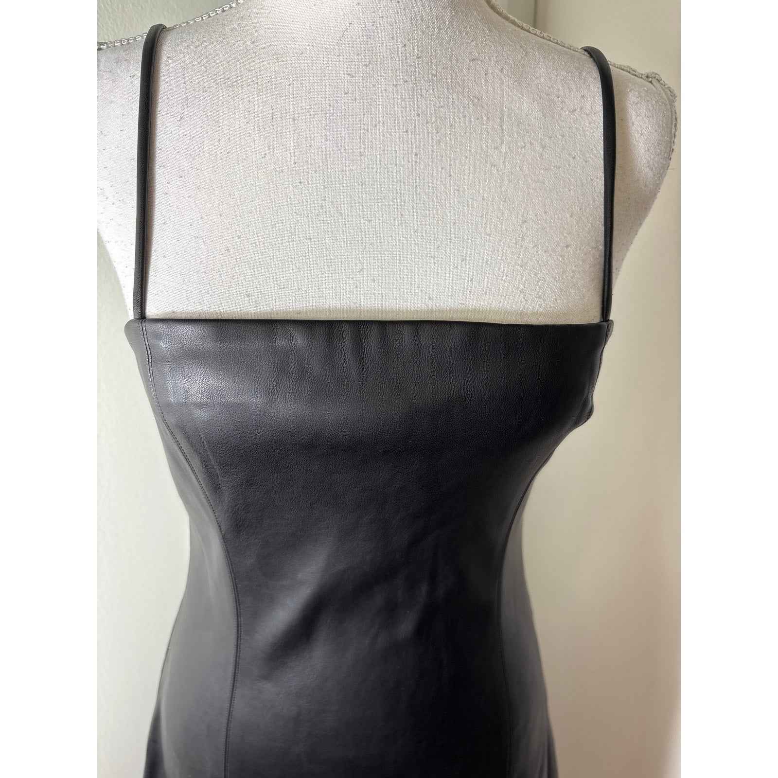 Susana Monaco Black Faux Leather Spaghetti Strap Mini Dress Sz S