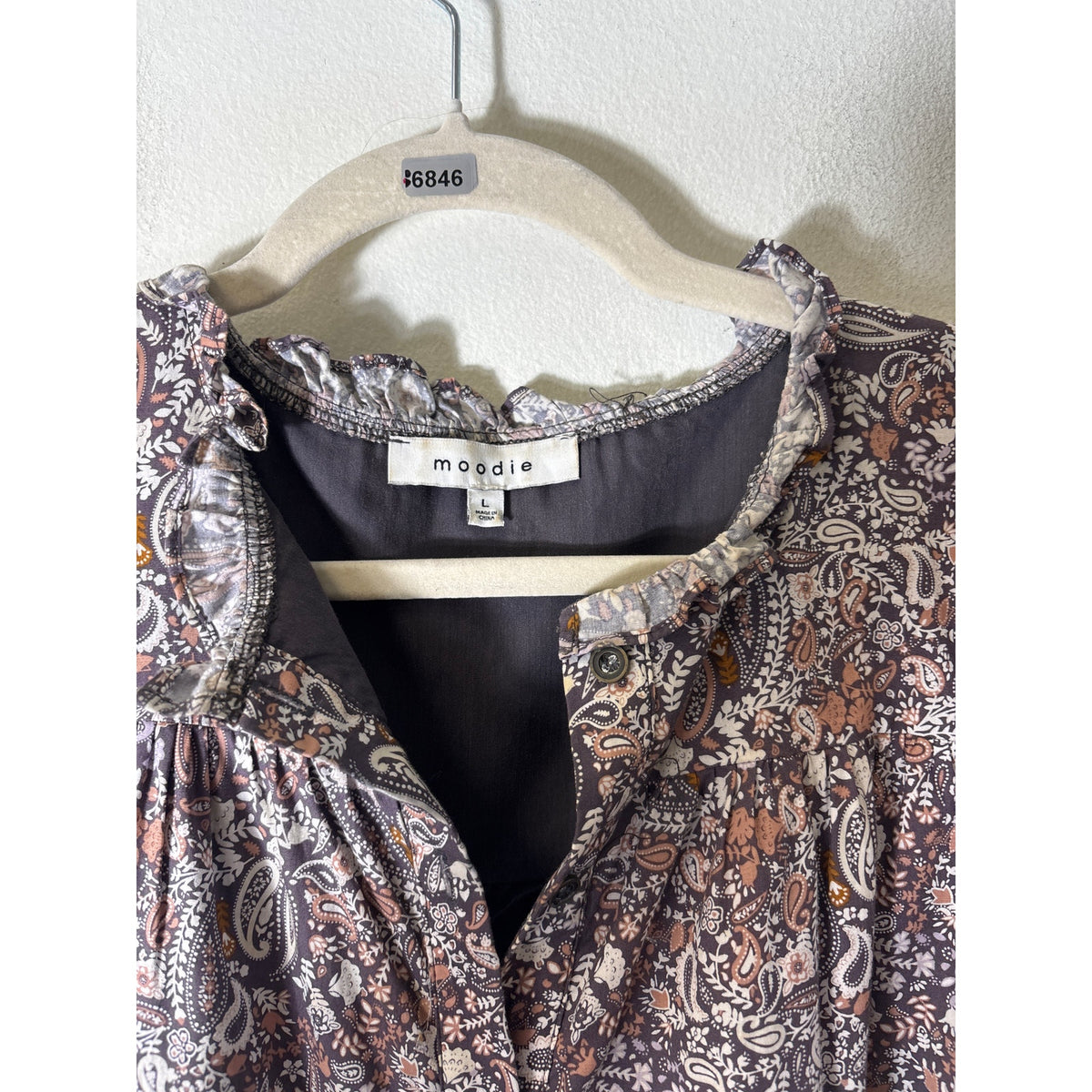 Moodie Brown Paisley and Floral Tiered Flutter Sleeve Dress Sz M