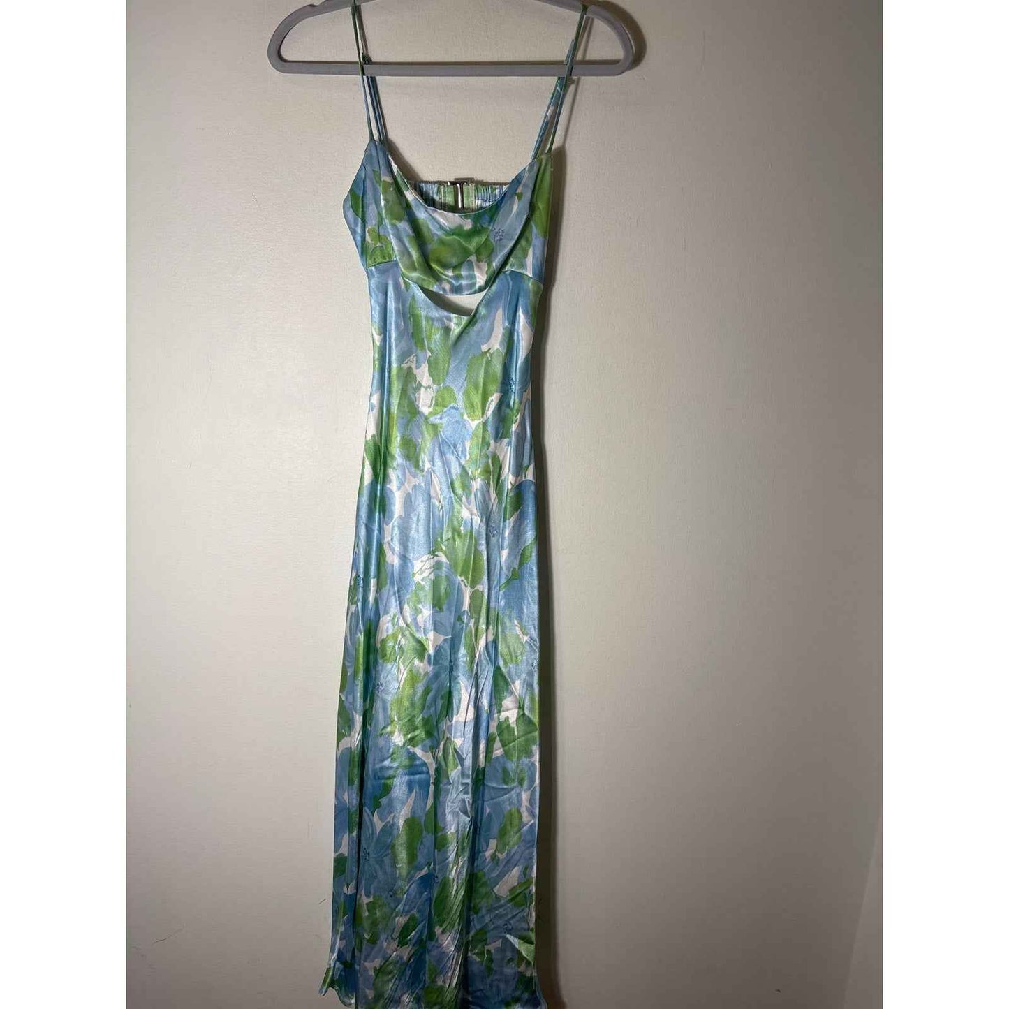 ASTR the Label Green Blue Floral Silky Backless Special Occasion Dress Sz M