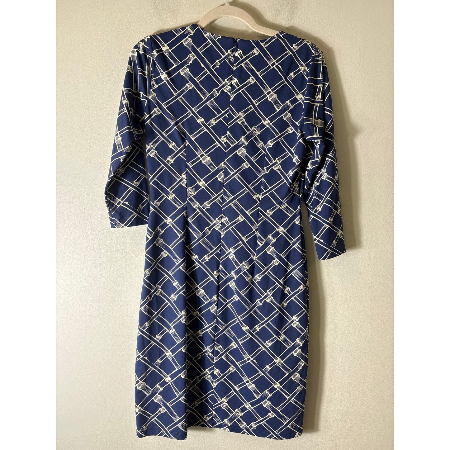 J. McLaughlin Navy White 3/4 Sleeve Knee Length Button Up Dress Sz XS