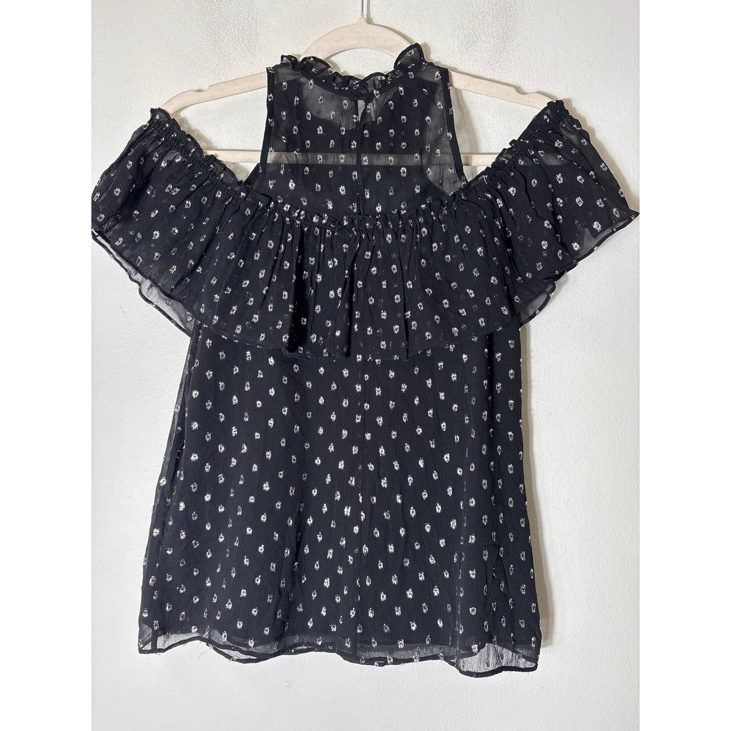 Rebecca Taylor Black and Silver Cold Shoulder Top sz 0