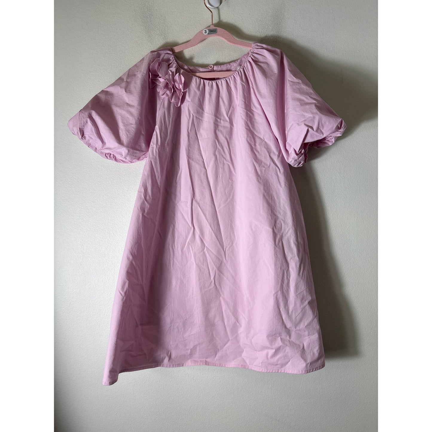 Girls Zara Pink Cotton Short Puff Sleeve Dress Sz 12